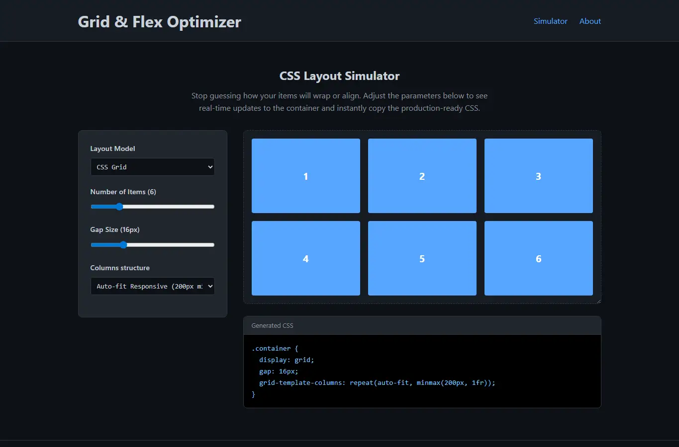 Screenshot of Grid System Flex Optimizer interface showing the project page in use